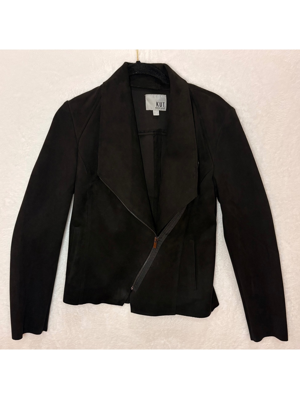 KUT from the Kloth Black Faux Suede Moto Jacket Women’s XS Asymmetrical Zip Edgy
